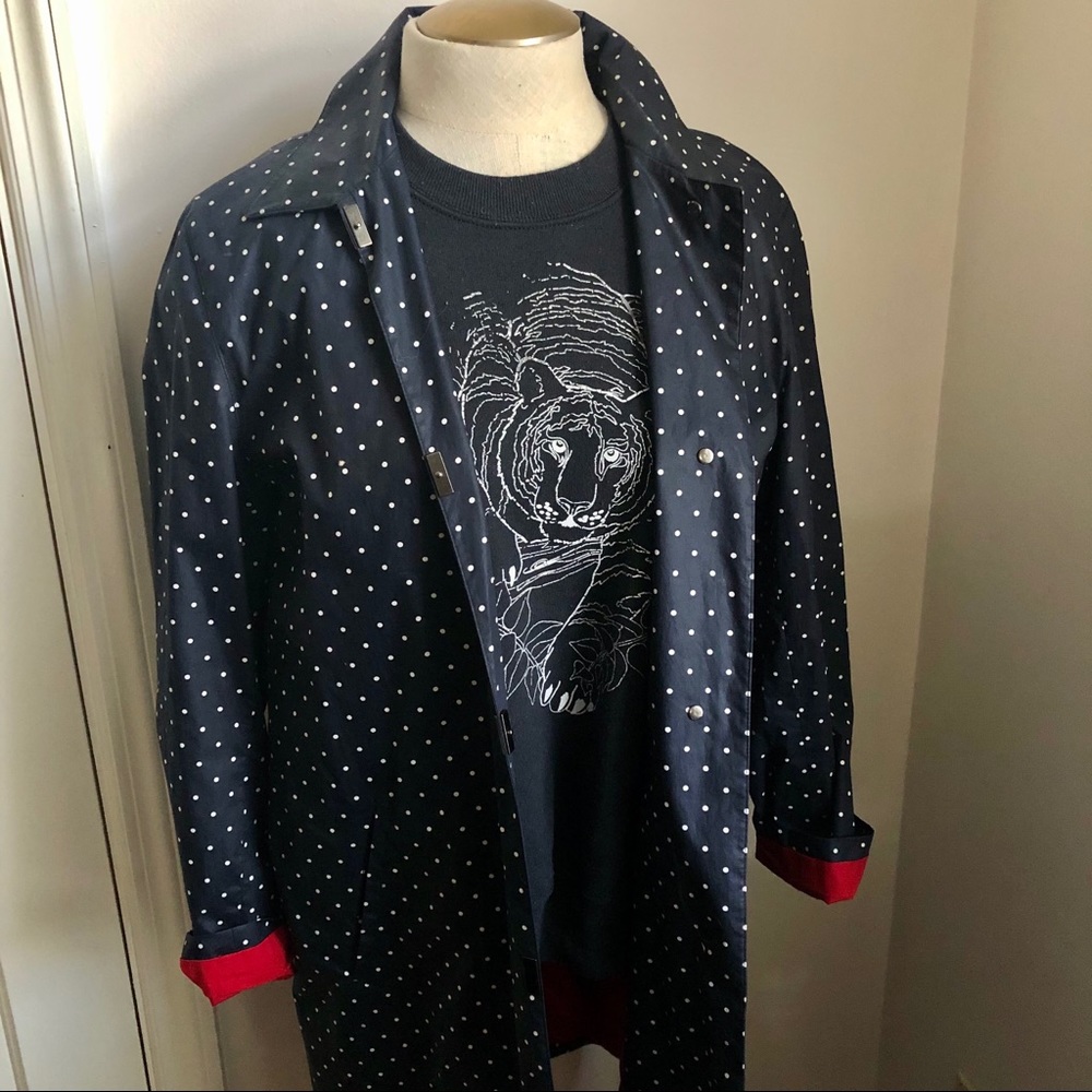 Lauren Ralph Lauren Navy Polka Dot Rain Coat - Picture 2 of 13
